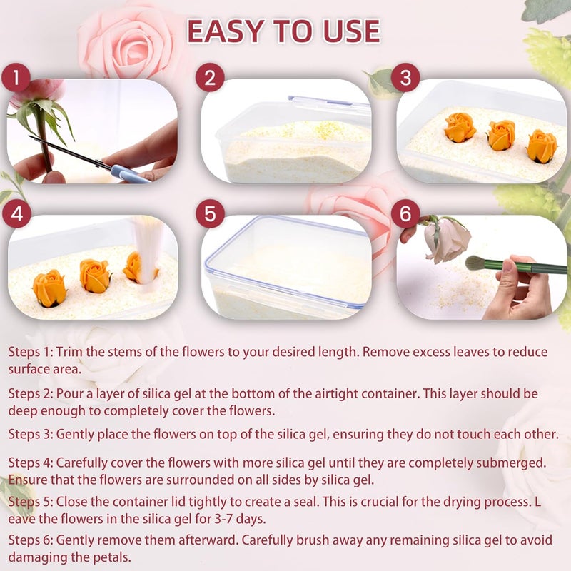 Wisesorb 5lbs Silica Gel Flower Drying, Reusable Flower Preservation Kits, Silica Sand Flower Drying Kits with Airtight Container, Gloves, Brush, Safety Goggles for DIY Wedding Bouquet Preservation - Image 4